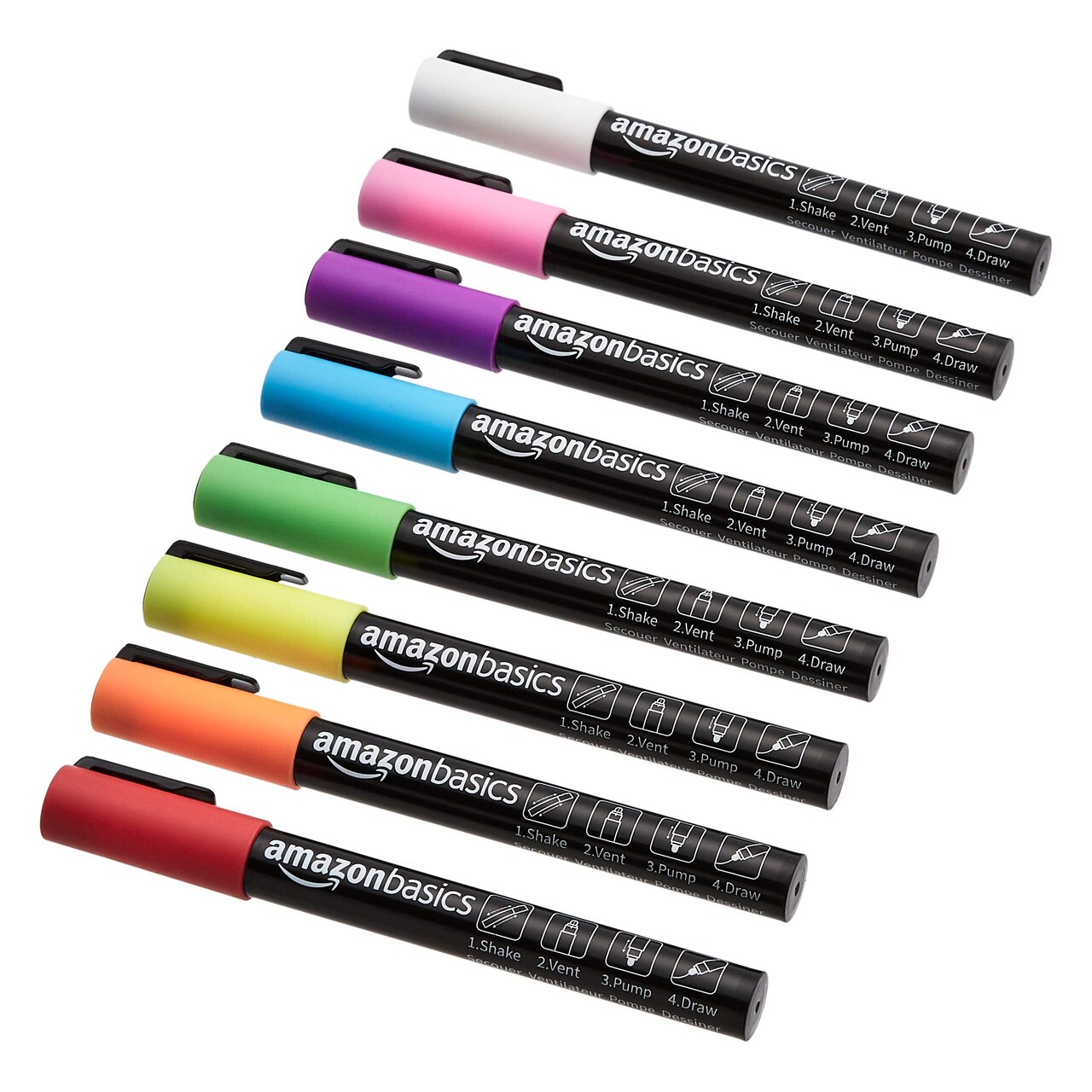 Basics Bullet/Chisel Reversible Tip Chalk Markers, Fine Point, 8-Pack, Bright Colors